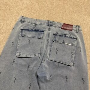 YoungLA Jeans Mens XXL 38x32 Blue Straight AOP Denim Streetwear Baggy Grunge